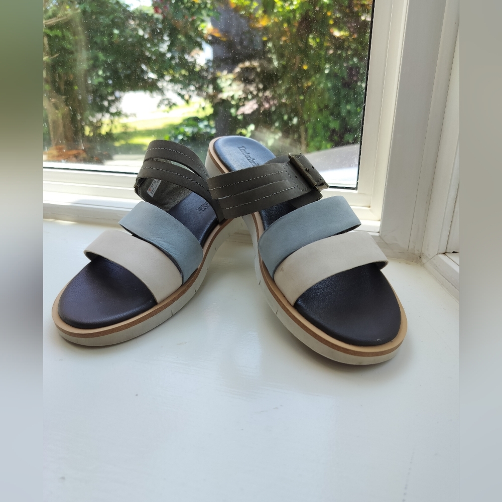 Timberland Women's Triple-Strap Slide Sandals in Black, Light Blue, Cream